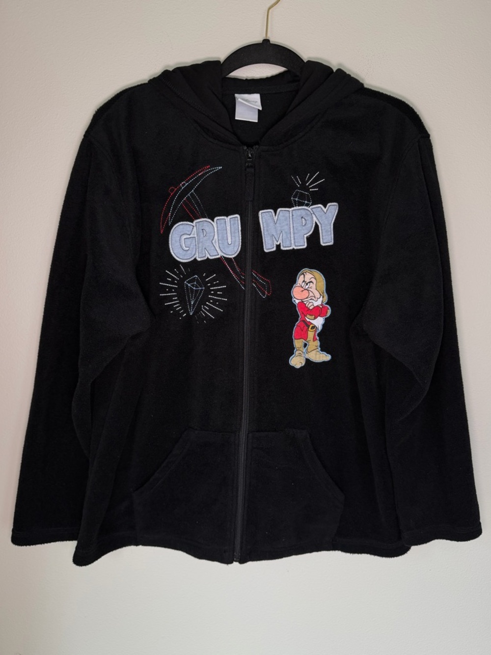 Y2K Disney Grumpy Embroidered Fleece Zip Up Hooded Sweatshirt Comfy